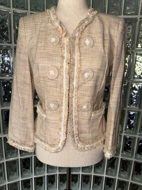 D Studio Short Blazer/Jacket Linen Blend Lined 3/4 Sleeve Pockets - OE
